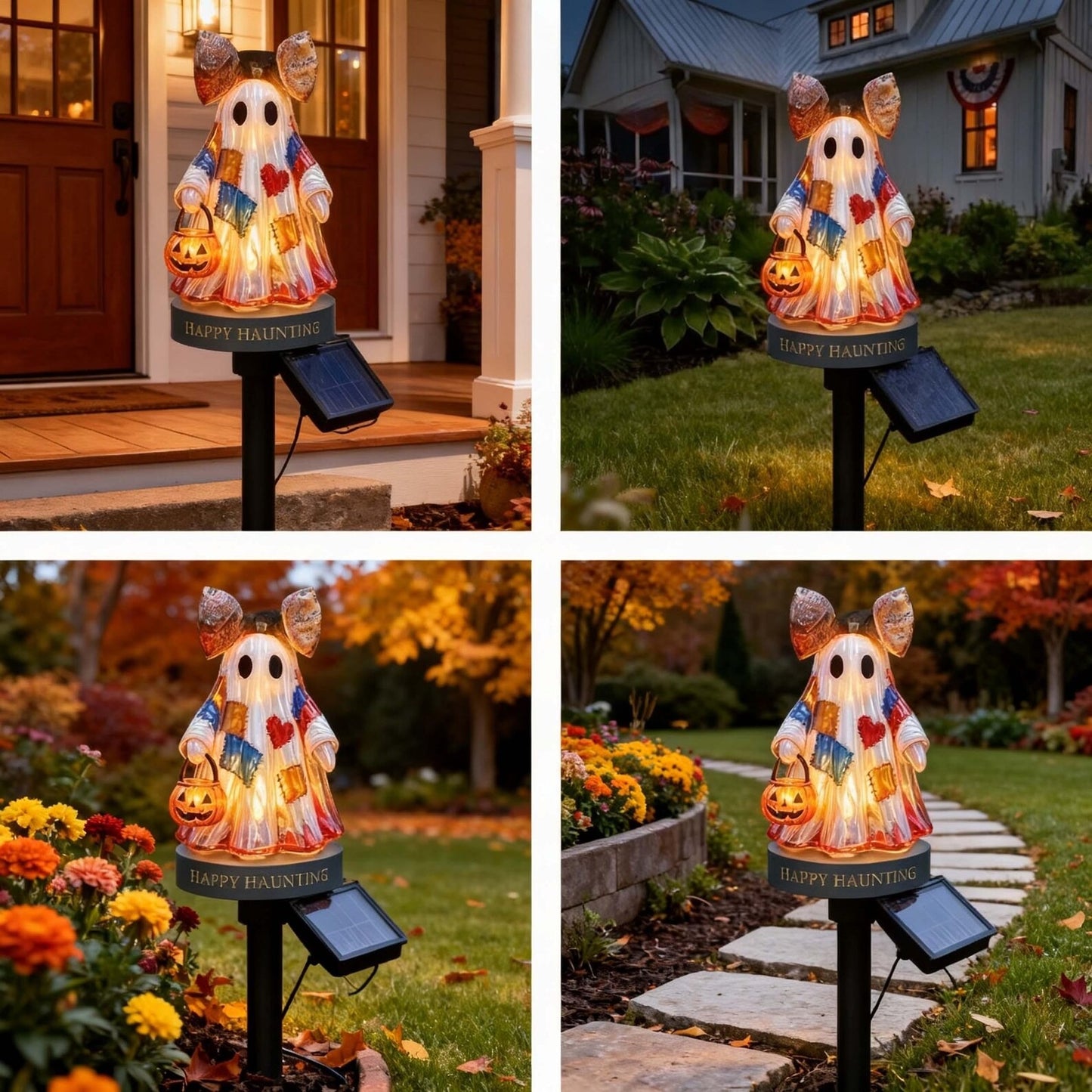 👻 Patchwork Ghost Solar Garden Stake Light ——For Halloween Yard Decor