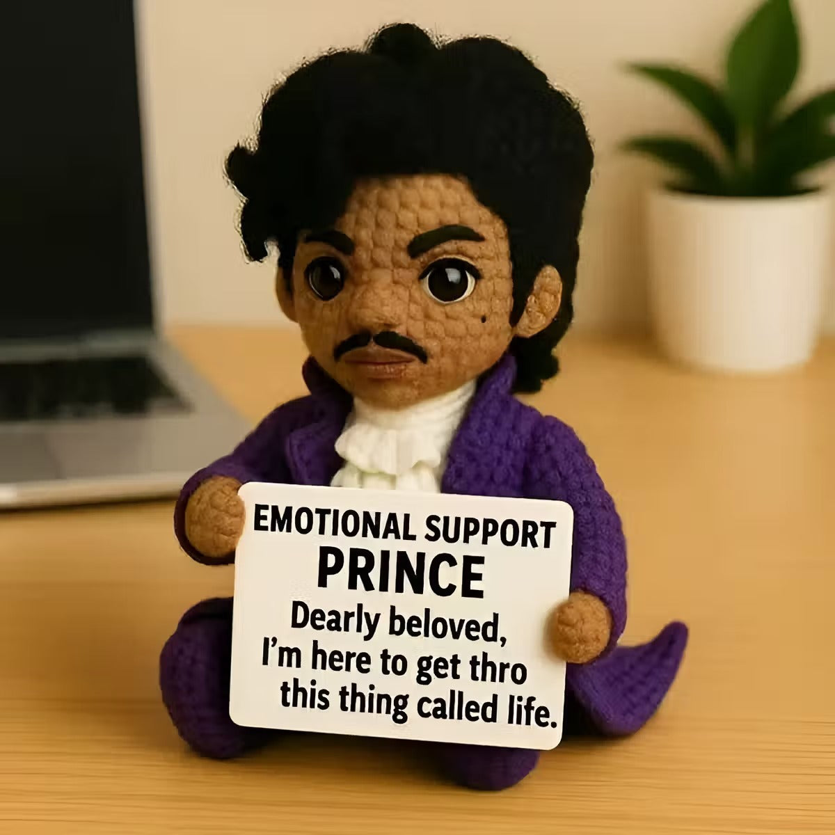 Emotional Support Prince Crochet Doll – Purple Rain Themed Handmade Plush