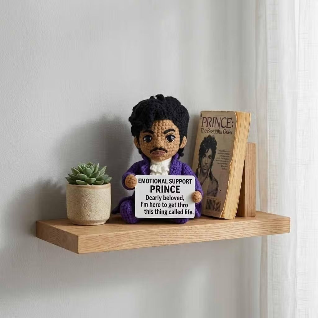Emotional Support Prince Crochet Doll – Purple Rain Themed Handmade Plush