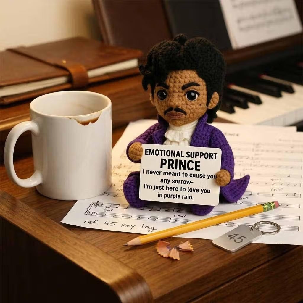 Emotional Support Prince Crochet Doll – Purple Rain Themed Handmade Plush