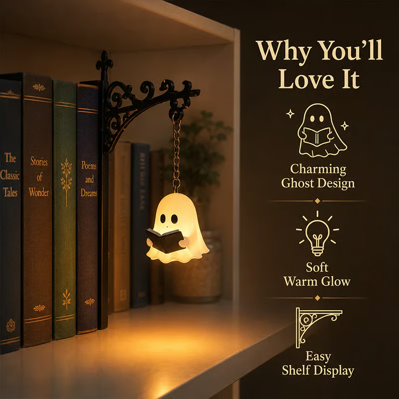 Cozy Reading Ghost Bookshelf Lamp