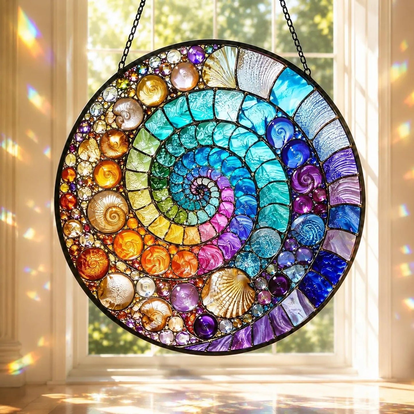 🌀 Spiral Seashell Mosaic 3D Stained Glass Suncatcher——For Mom, Grandma & Best Friends