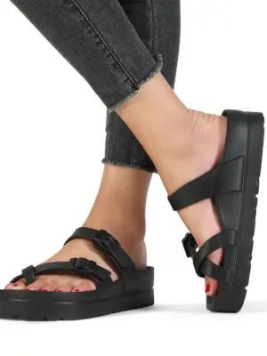 Smile PoP Womens Platform Sandals Summer Beach Waterproof Sandals Fashion Arch Support Cushion Slides Soft Light EVA Flat Shoes