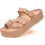 Smile PoP Womens Platform Sandals Summer Beach Waterproof Sandals Fashion Arch Support Cushion Slides Soft Light EVA Flat Shoes