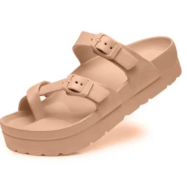 Smile PoP Womens Platform Sandals Summer Beach Waterproof Sandals Fashion Arch Support Cushion Slides Soft Light EVA Flat Shoes